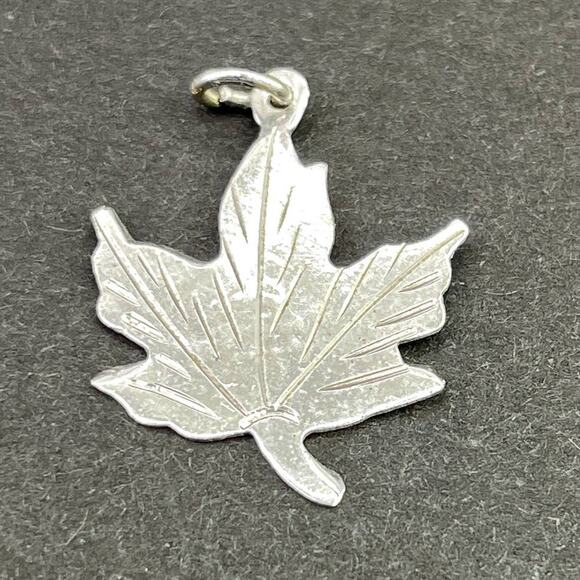 Small Sterling Silver Maple Leaf Stamped FJL Charm for Necklace or Bracelet - Picture 1 of 4